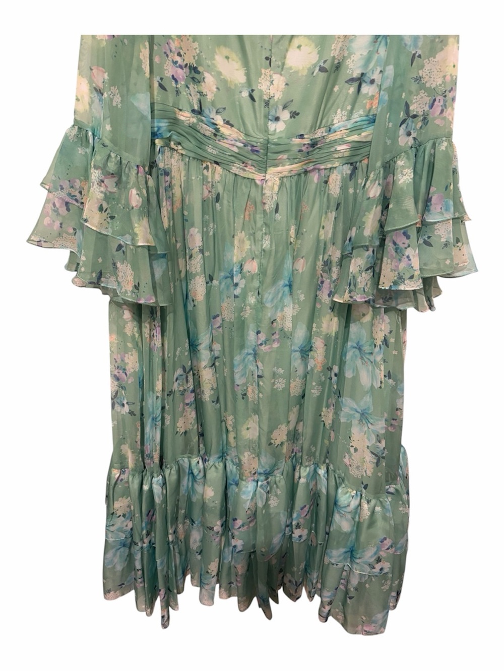 Mac Duggal Floral Tiered Maxi Dress Green Size 22 Chiffon Ruffles A Line 68257 - Picture 8 of 9